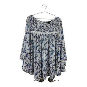 Lane Bryant Blue Floral Sheer Wide Sleeve Crochet Detail Blouse Size 26/28